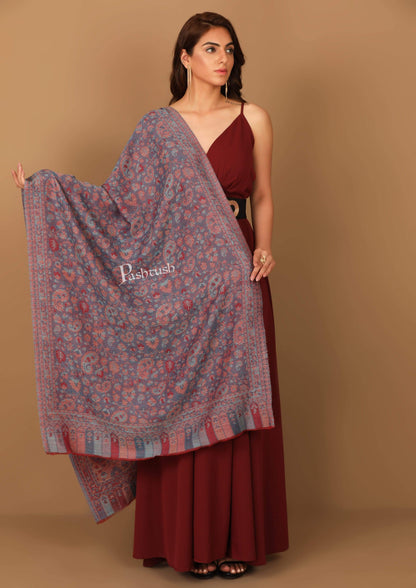 Pashtush India 70x200 Pashtush Women's Soft Wool, Reversible Stole, Scarf, Kaani Weave, Peel Lilac