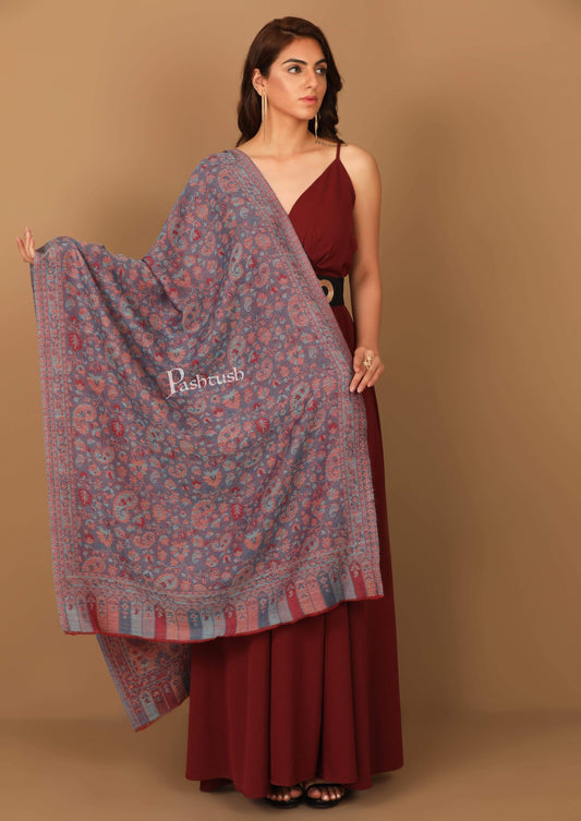 Pashtush India 70x200 Pashtush Women's Soft Wool, Reversible Stole, Scarf, Kaani Weave, Peel Lilac