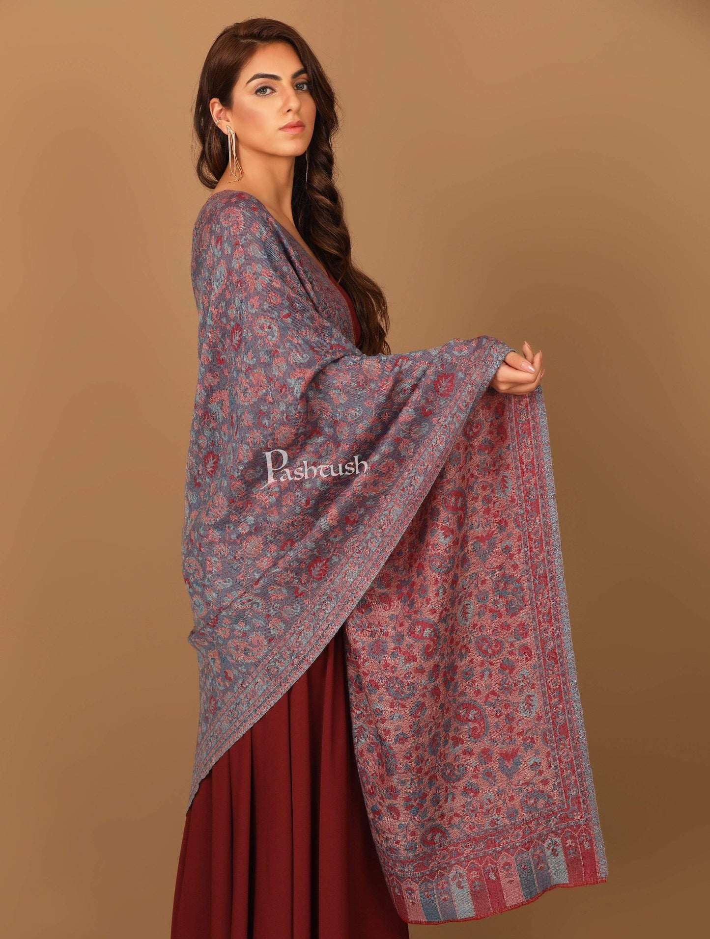 Pashtush India 70x200 Pashtush Women's Soft Wool, Reversible Stole, Scarf, Kaani Weave, Peel Lilac