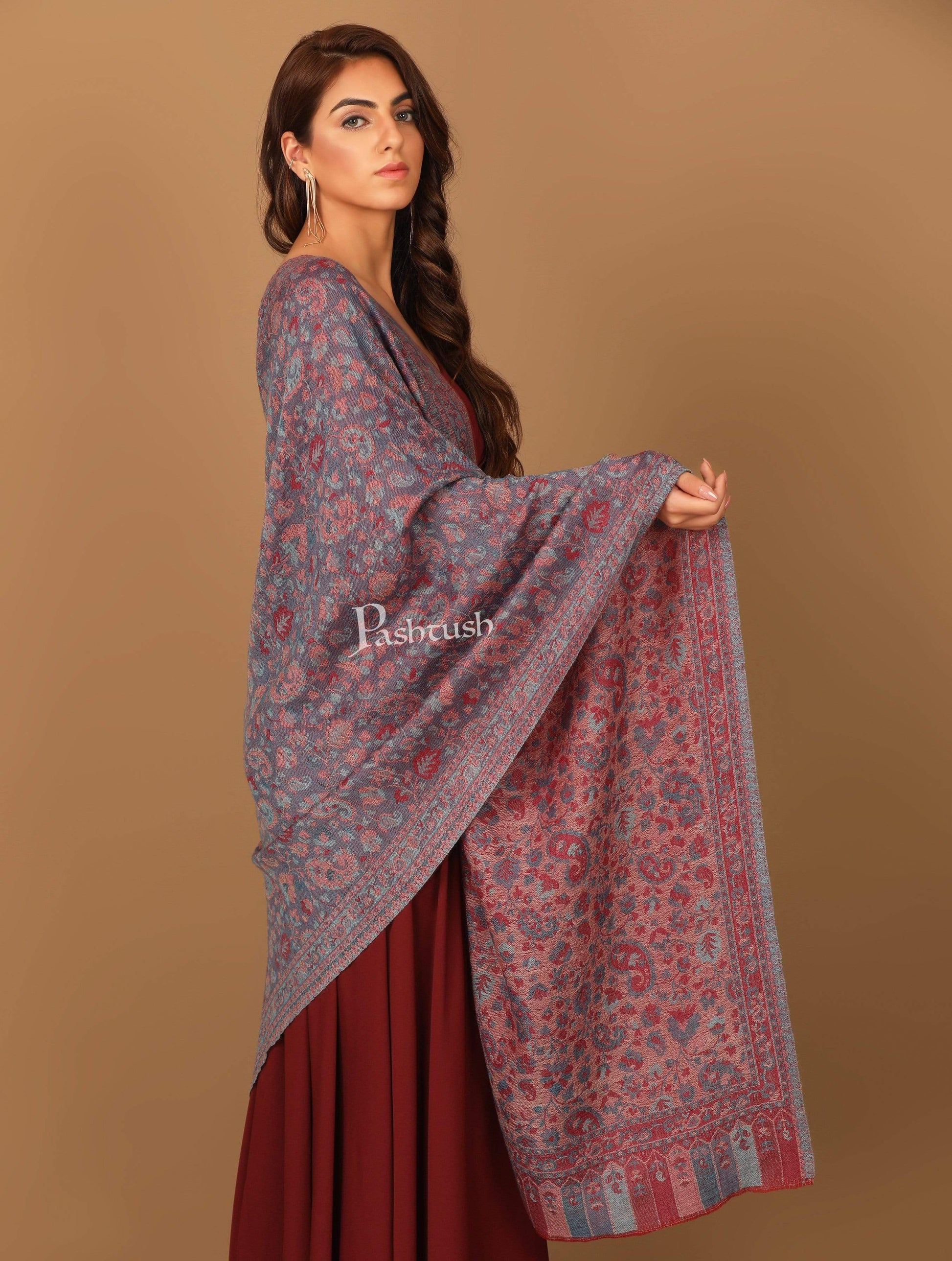 Pashtush India 70x200 Pashtush Women's Soft Wool, Reversible Stole, Scarf, Kaani Weave, Peel Lilac