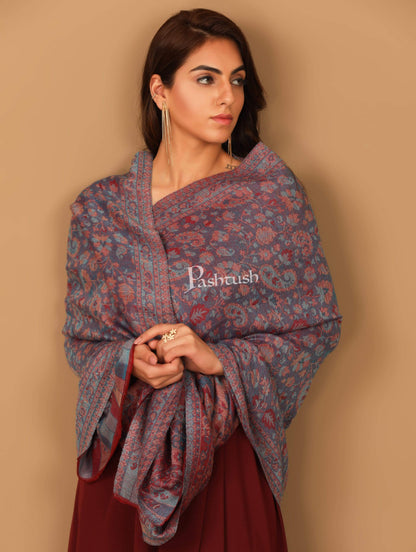 Pashtush India 70x200 Pashtush Women's Soft Wool, Reversible Stole, Scarf, Kaani Weave, Peel Lilac