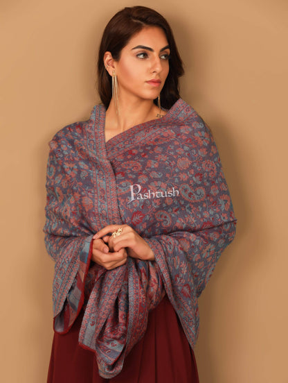 Pashtush India 70x200 Pashtush Women's Soft Wool, Reversible Stole, Scarf, Kaani Weave, Peel Lilac