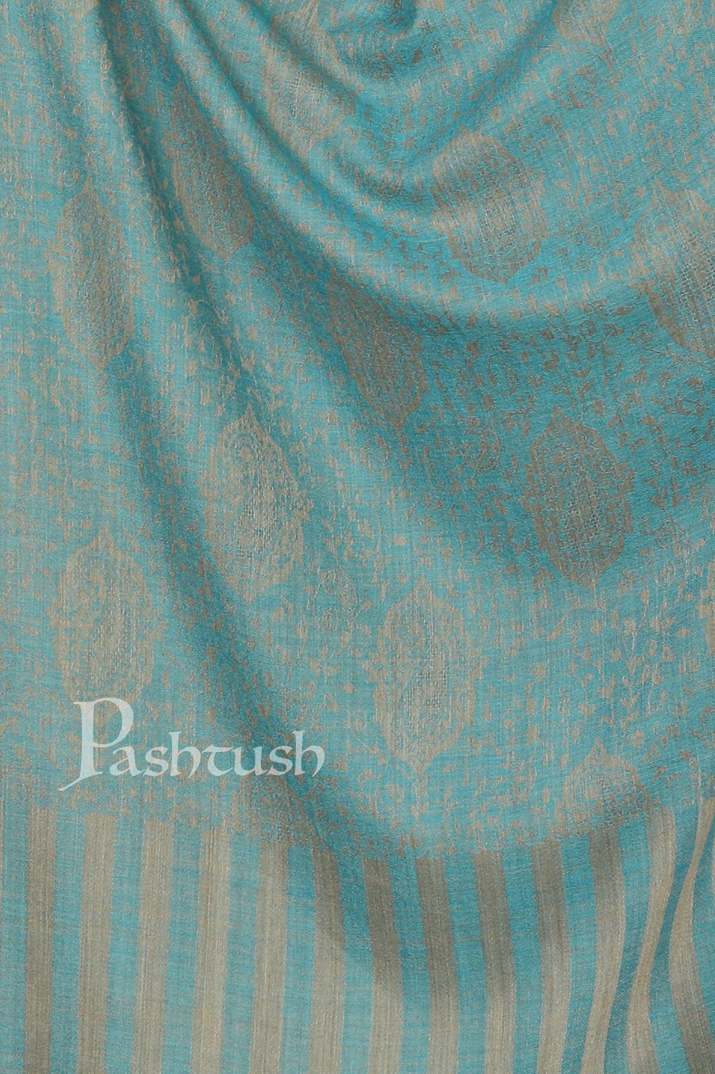 Pashtush India Stole Pashtush Women's Soft Wool, Reversible Stole Scarf, Paisley Weave, Arabic Sea Blue