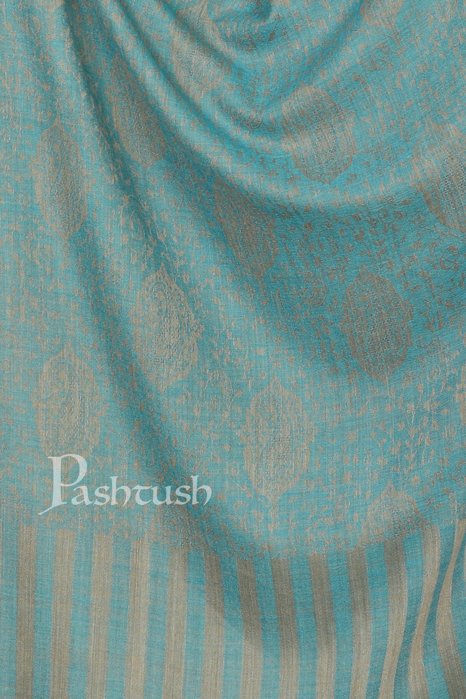 Pashtush India Stole Pashtush Women's Soft Wool, Reversible Stole Scarf, Paisley Weave, Arabic Sea Blue