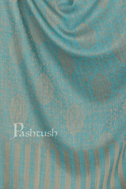 Pashtush India Stole Pashtush Women's Soft Wool, Reversible Stole Scarf, Paisley Weave, Arabic Sea Blue