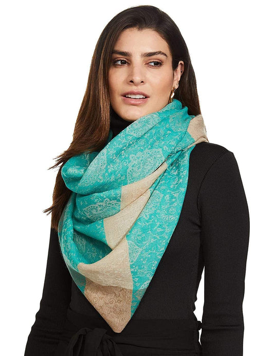 Pashtush India 70x200 Pashtush Women's Soft Wool, Reversible Stole Scarf, Paisley Weave, Arabic Sea Green