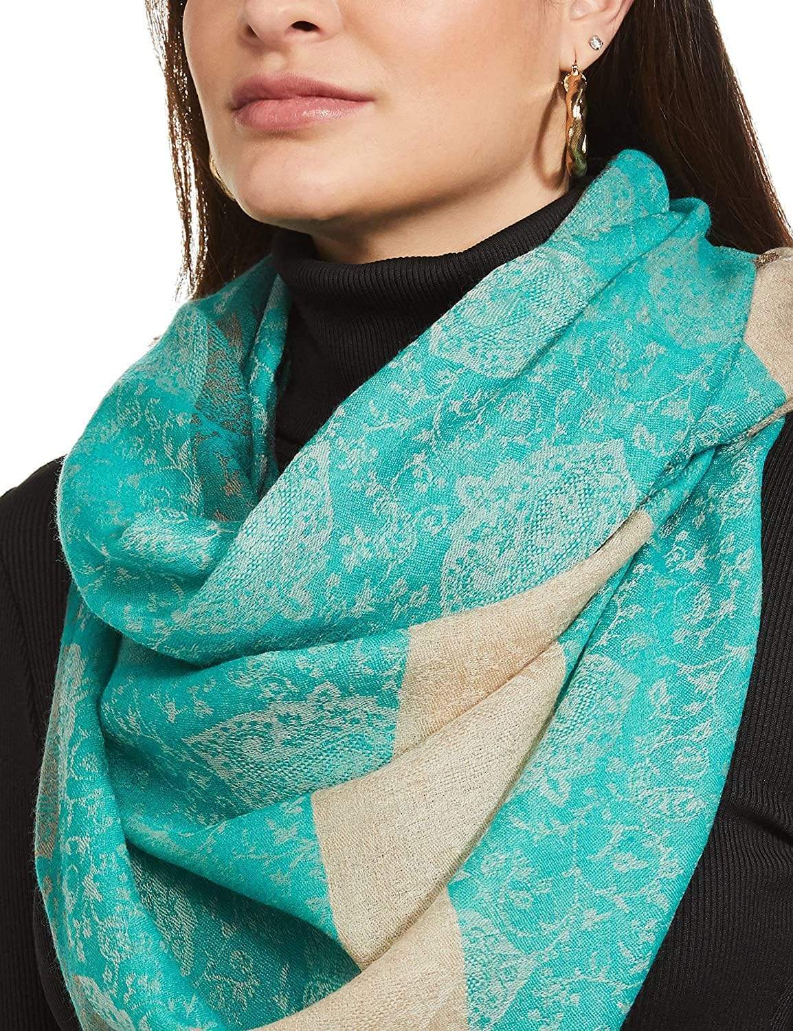 Pashtush India 70x200 Pashtush Women's Soft Wool, Reversible Stole Scarf, Paisley Weave, Arabic Sea Green