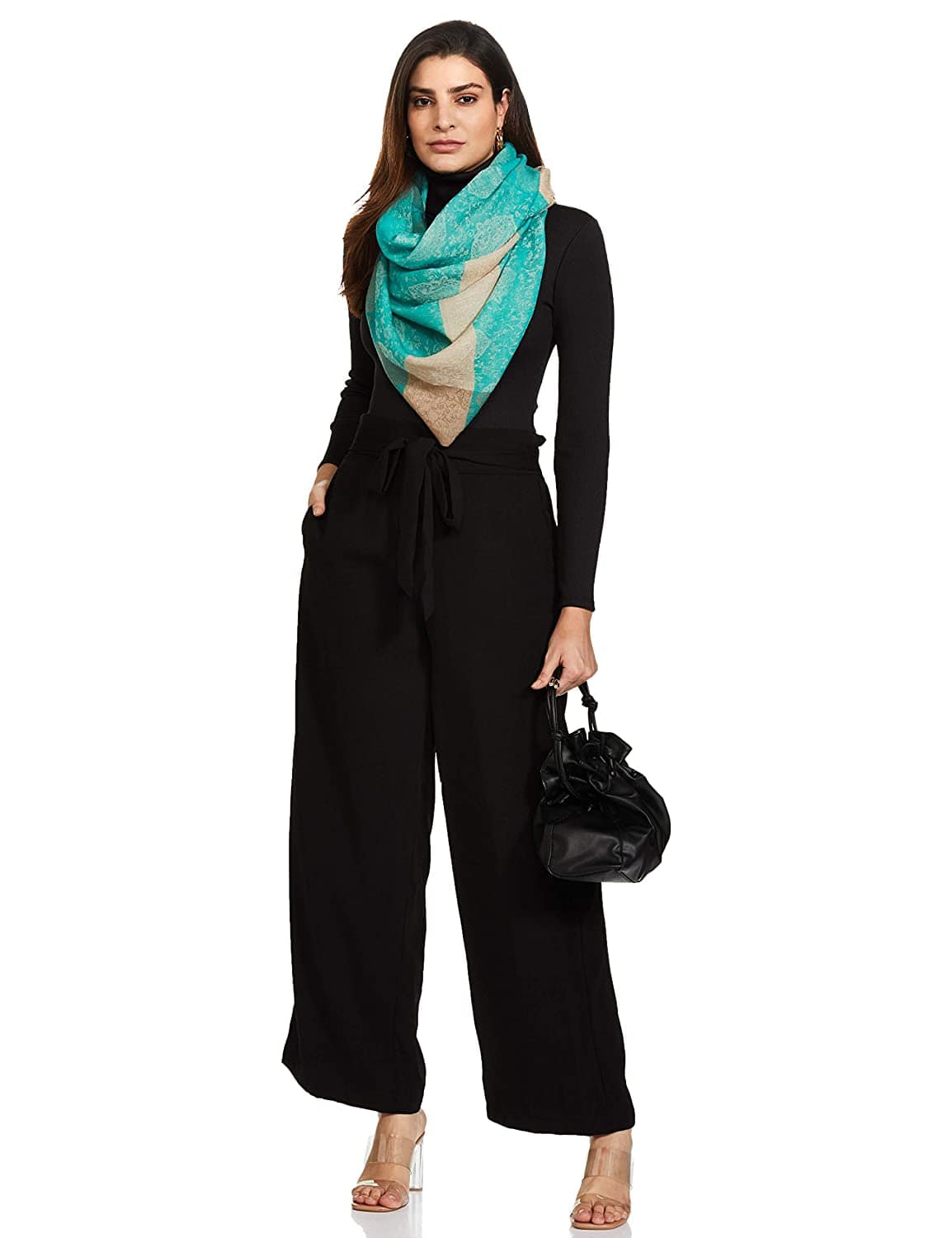 Pashtush India 70x200 Pashtush Women's Soft Wool, Reversible Stole Scarf, Paisley Weave, Arabic Sea Green