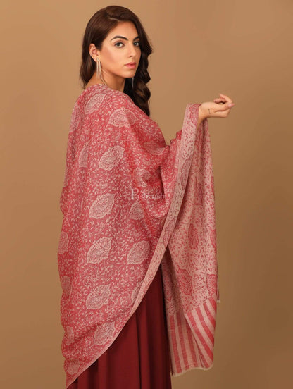 Pashtush India Stole Pashtush Women's Soft Wool, Reversible Stole Scarf, Self Paisley Weave, Ruby