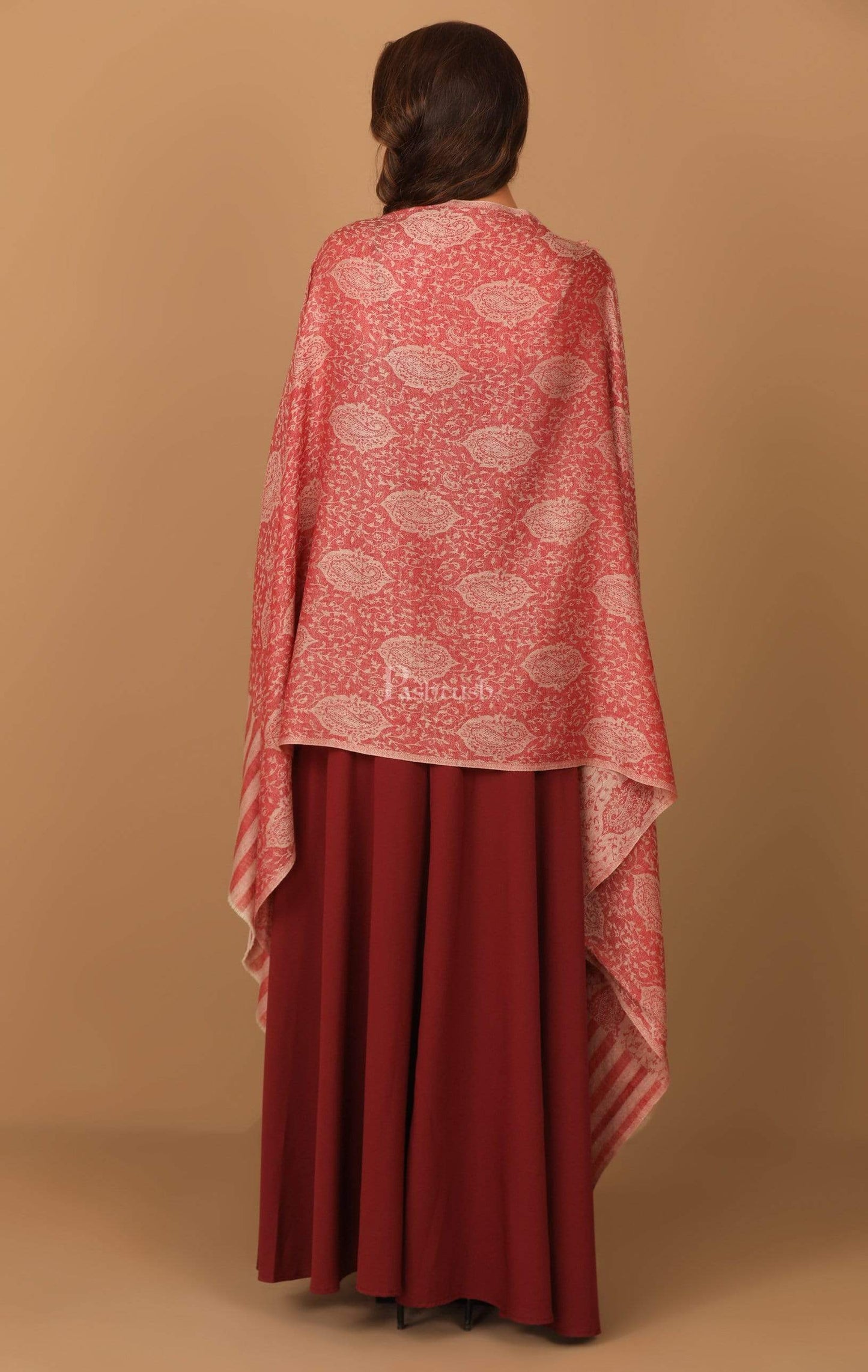 Pashtush India Stole Pashtush Women's Soft Wool, Reversible Stole Scarf, Self Paisley Weave, Ruby