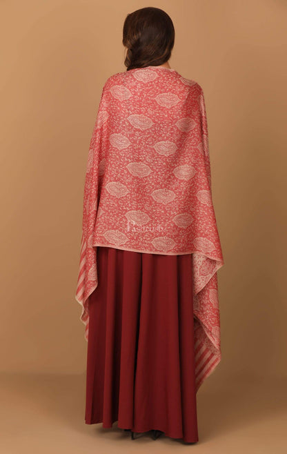 Pashtush India Stole Pashtush Women's Soft Wool, Reversible Stole Scarf, Self Paisley Weave, Ruby