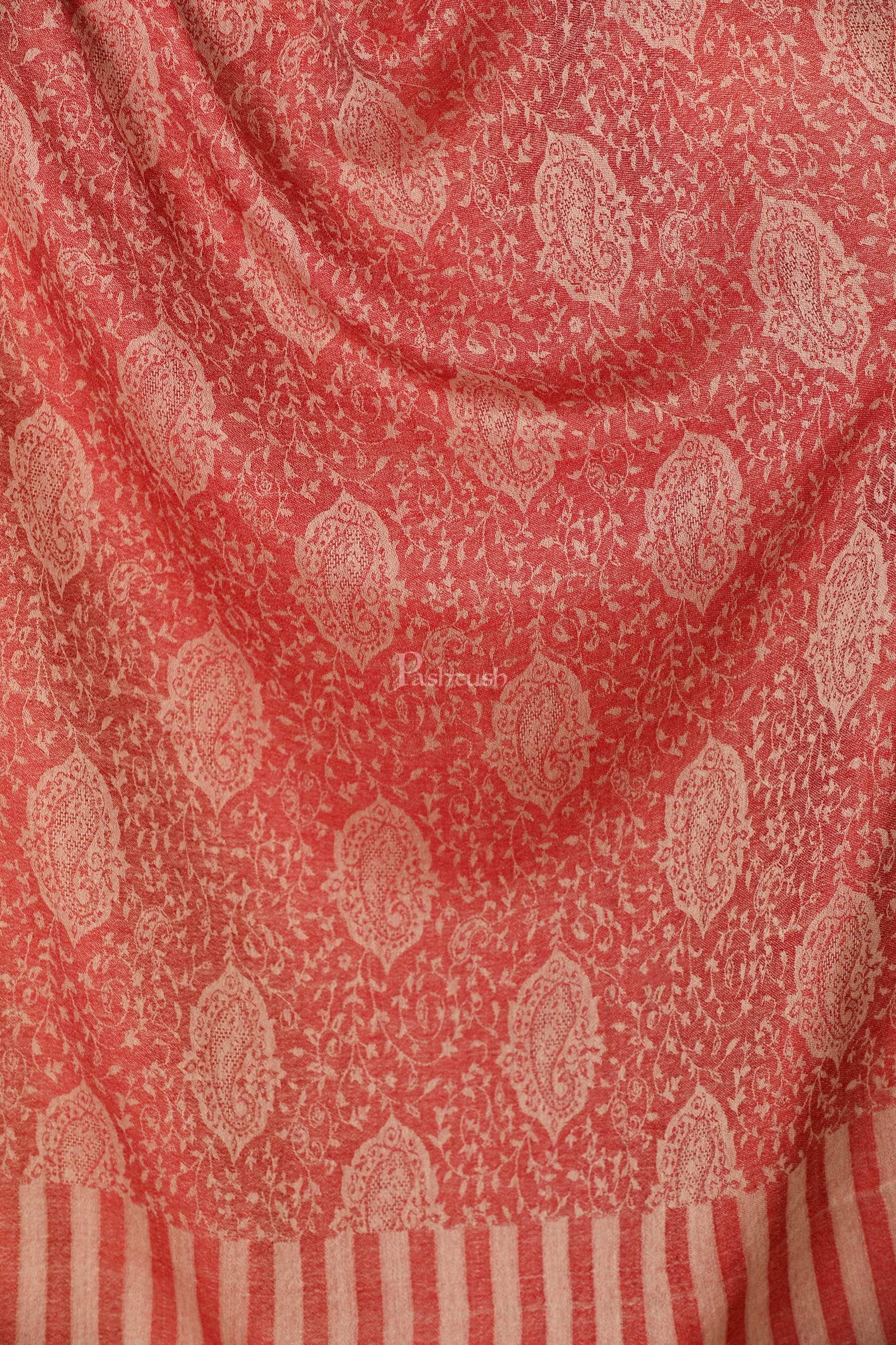 Pashtush India Stole Pashtush Women's Soft Wool, Reversible Stole Scarf, Self Paisley Weave, Ruby