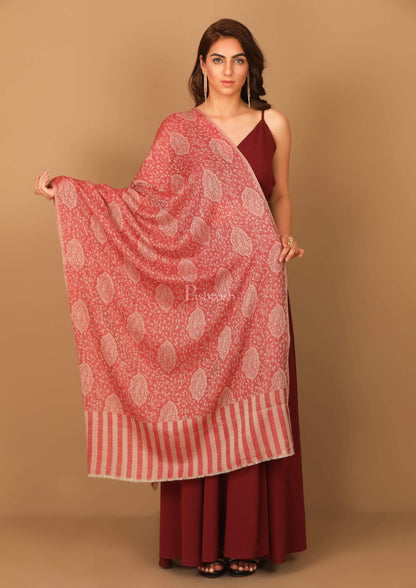 Pashtush India Stole Pashtush Women's Soft Wool, Reversible Stole Scarf, Self Paisley Weave, Ruby