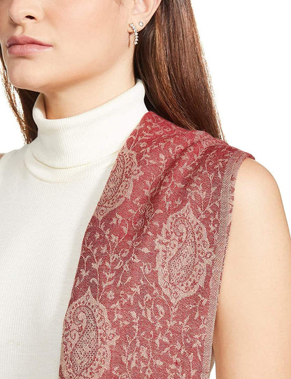 Pashtush India 70x200 Pashtush Women's Soft Wool, Reversible Stole Scarf, Self Paisley Weave, Ruby
