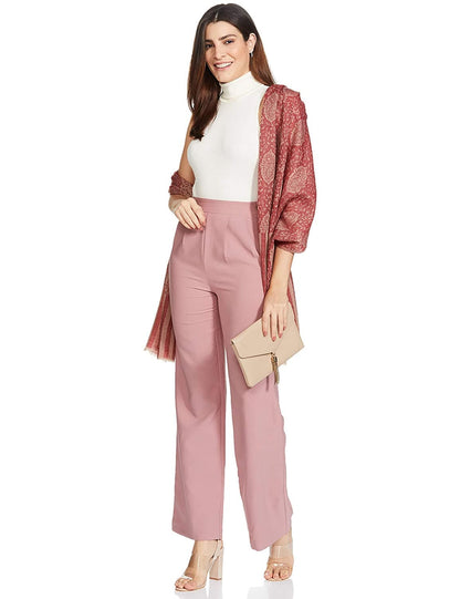 Pashtush India 70x200 Pashtush Women's Soft Wool, Reversible Stole Scarf, Self Paisley Weave, Ruby