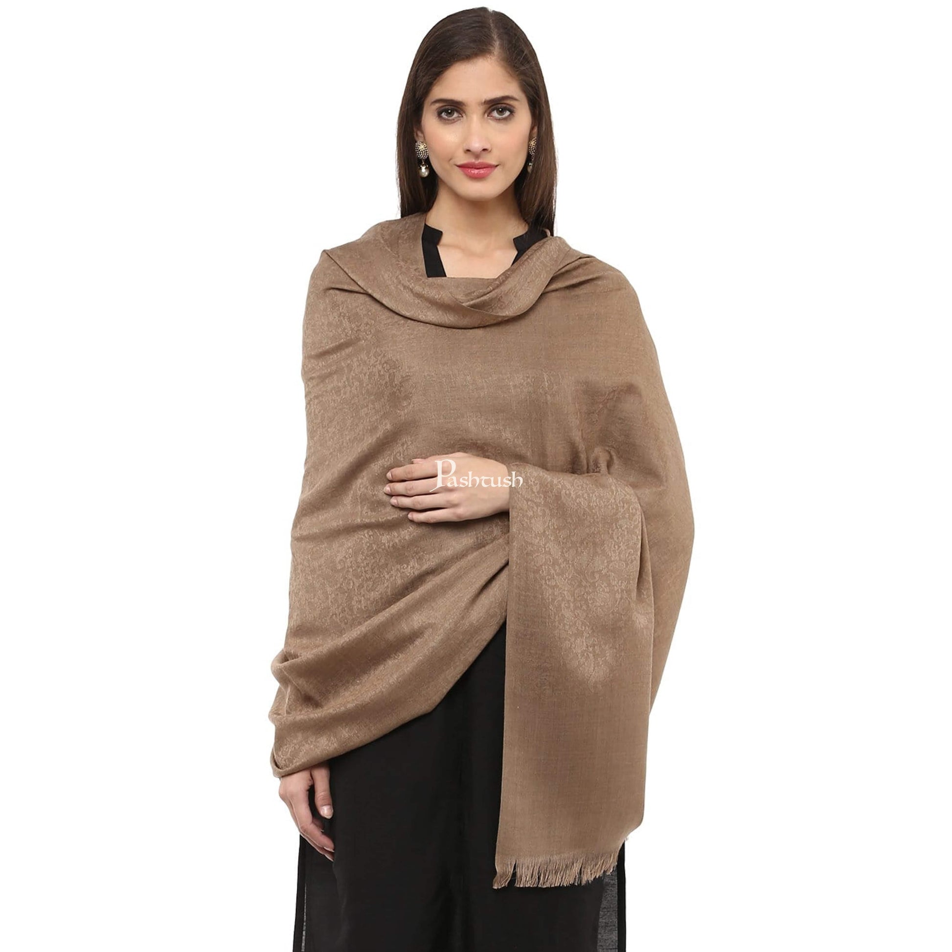 Pashtush India Womens Shawls Pashtush Women'S Soft Wool Shawl Dark Brown ( Tooth )