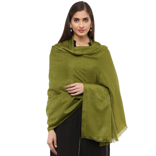 Pashtush India 100x200 Pashtush Women's Soft Wool Shawl Olive Green with Jacquard design