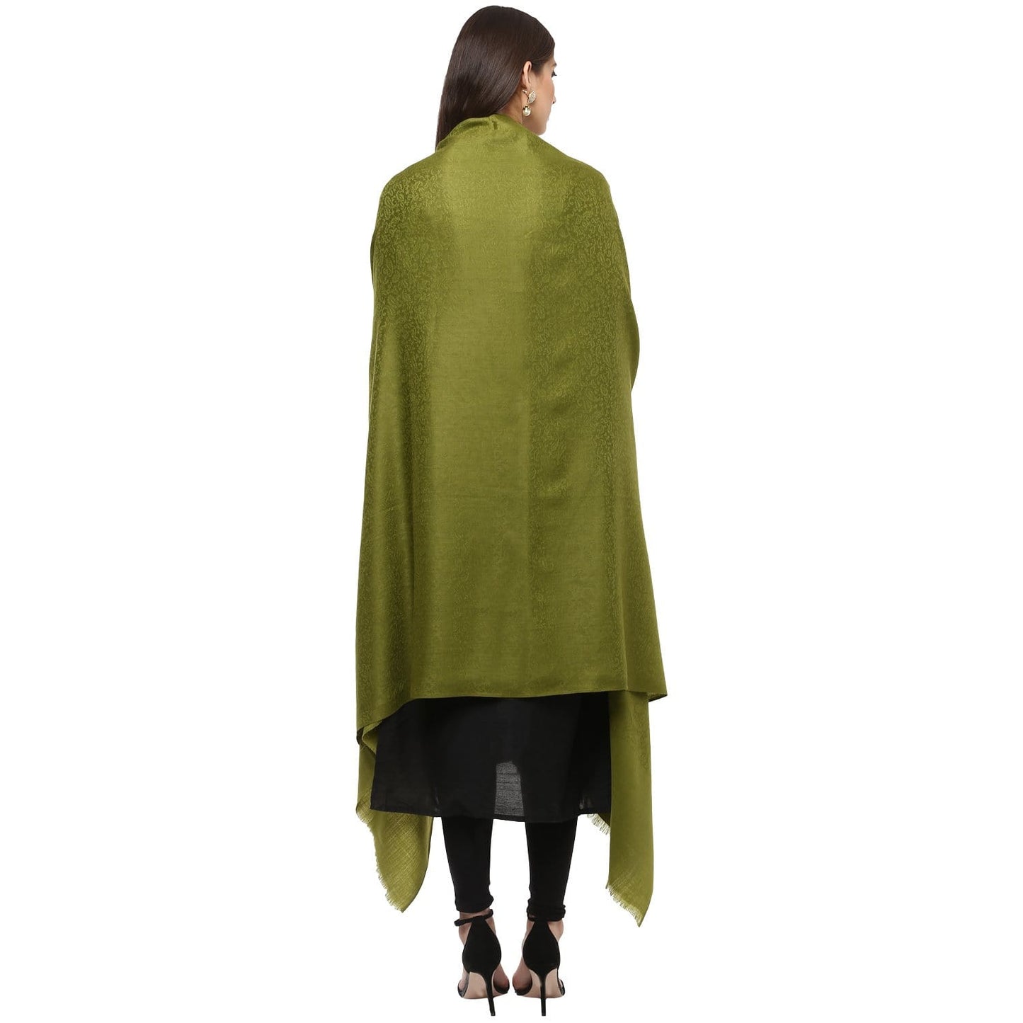 Pashtush India 100x200 Pashtush Women's Soft Wool Shawl Olive Green with Jacquard design
