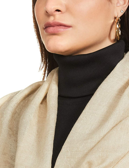 Pashtush India 70x200 Pashtush Women's Soft Wool Stole, Soft Wool Scarf, Floral Beige