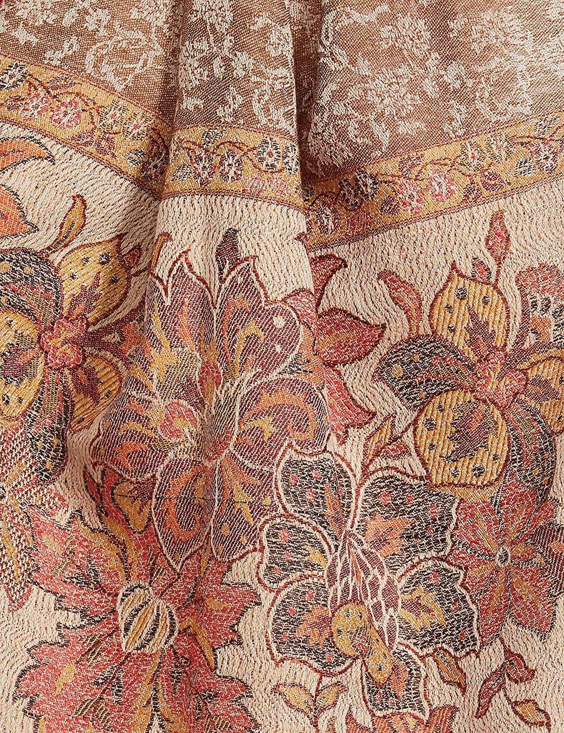 Pashtush India 100x200 Pashtush Women's Soft Wool Stole, Soft Wool Scarf, Floral coffee