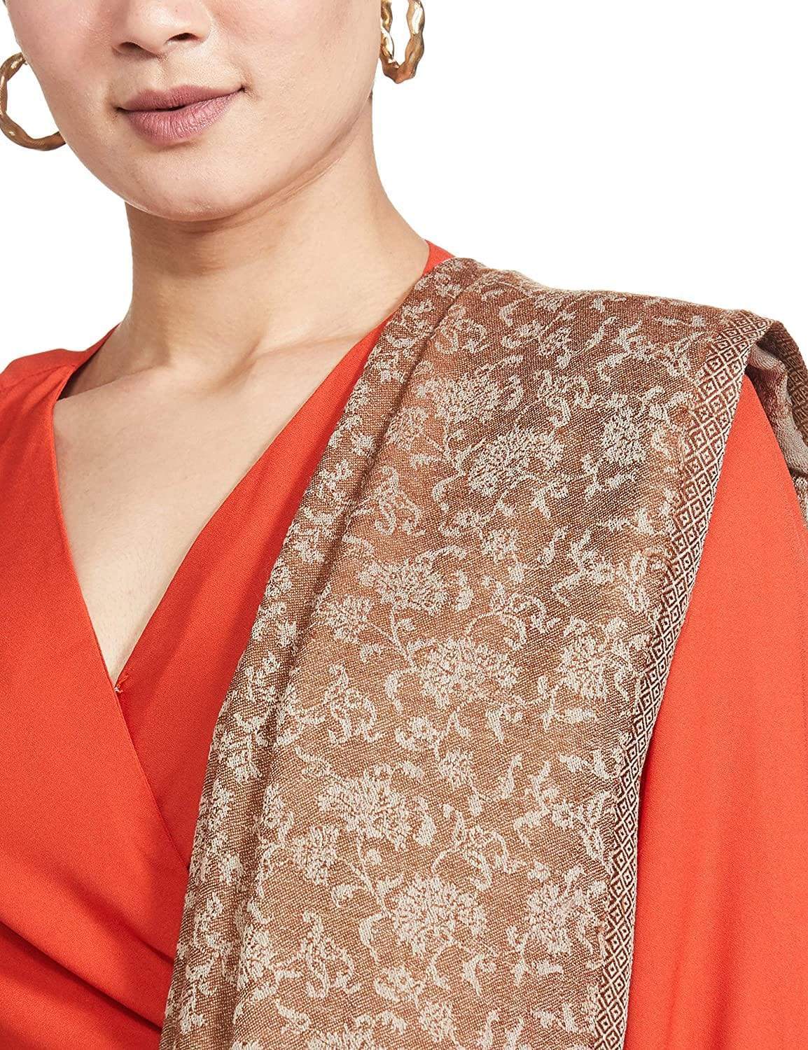 Pashtush India 100x200 Pashtush Women's Soft Wool Stole, Soft Wool Scarf, Floral coffee