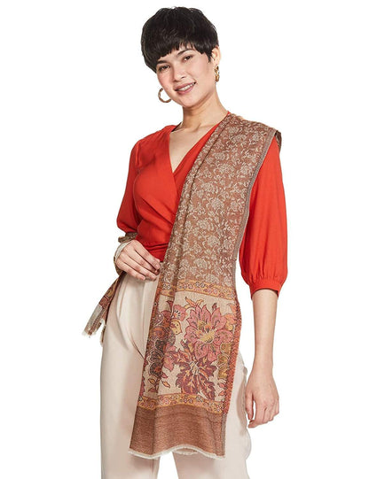Pashtush India 100x200 Pashtush Women's Soft Wool Stole, Soft Wool Scarf, Floral coffee