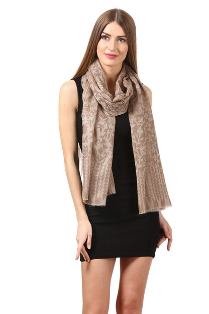 Pashtush India 70x200 Pashtush Women's Wool Self Reversible Scarf Floral Jacquard Design, Silk-Pashmina