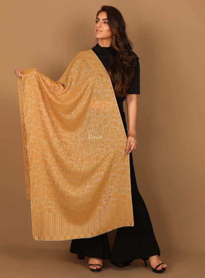 Pashtush Shawl Store Stole Pashtush Women's Wool Self Reversible Scarf Floral Jacquard Design, Silk-Wool