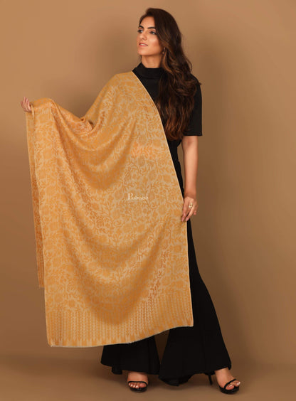 Pashtush Shawl Store Stole Pashtush Women's Wool Self Reversible Scarf Floral Jacquard Design, Silk-Wool