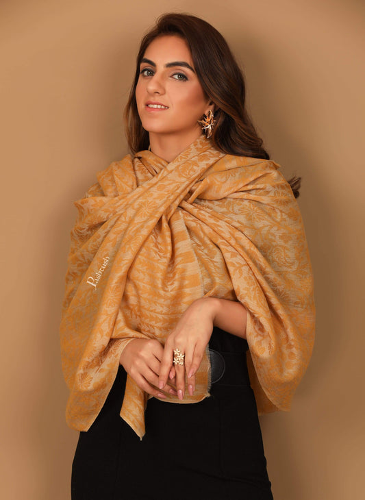 Pashtush Shawl Store Stole Pashtush Women's Wool Self Reversible Scarf Floral Jacquard Design, Silk-Wool