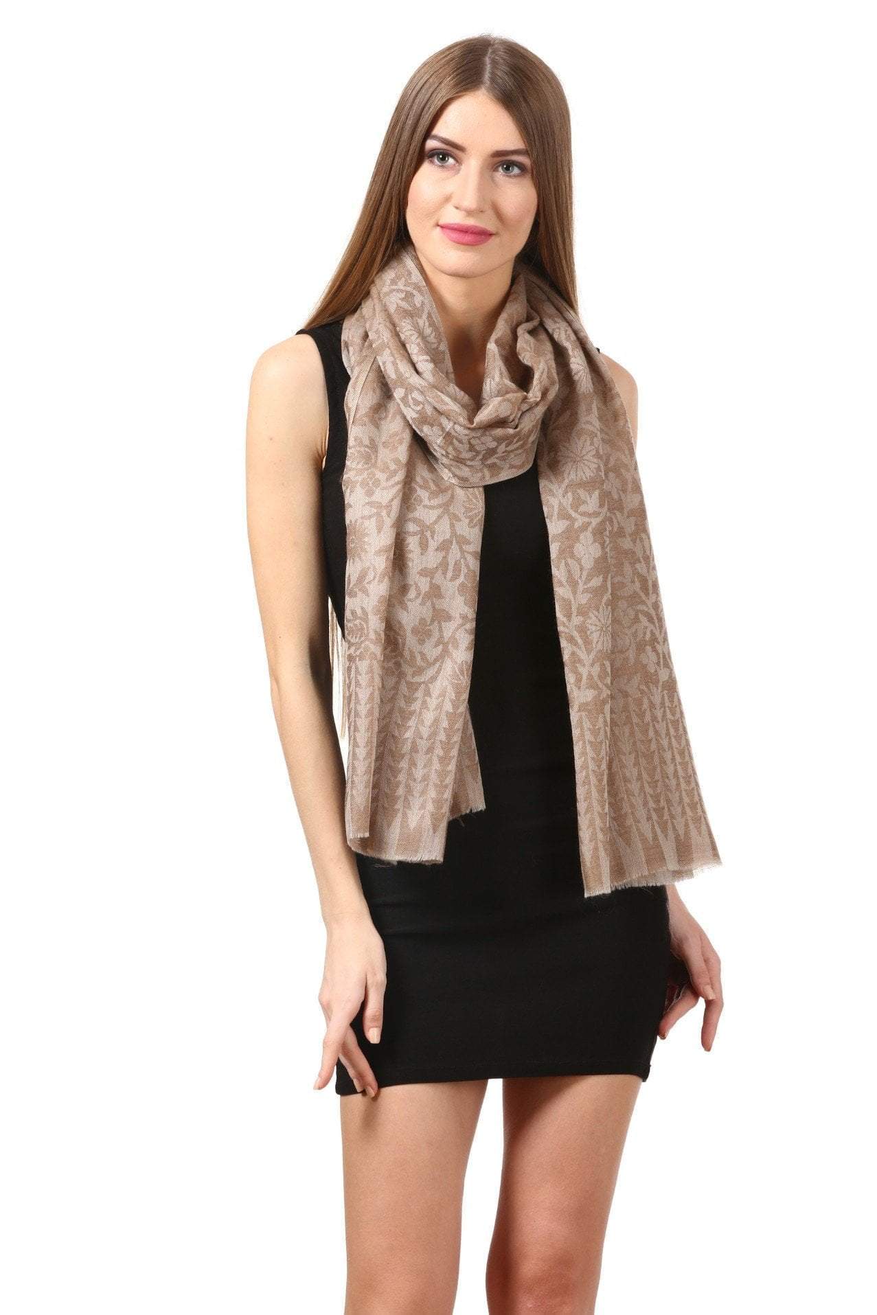 Pashtush India 70x200 Pashtush Women's Wool Self Reversible Scarf Floral Jacquard Design, Silk-Wool