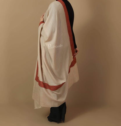 Pashtush Store Shawl Pashtush Women's Wool Shawl embroidered border, Beige