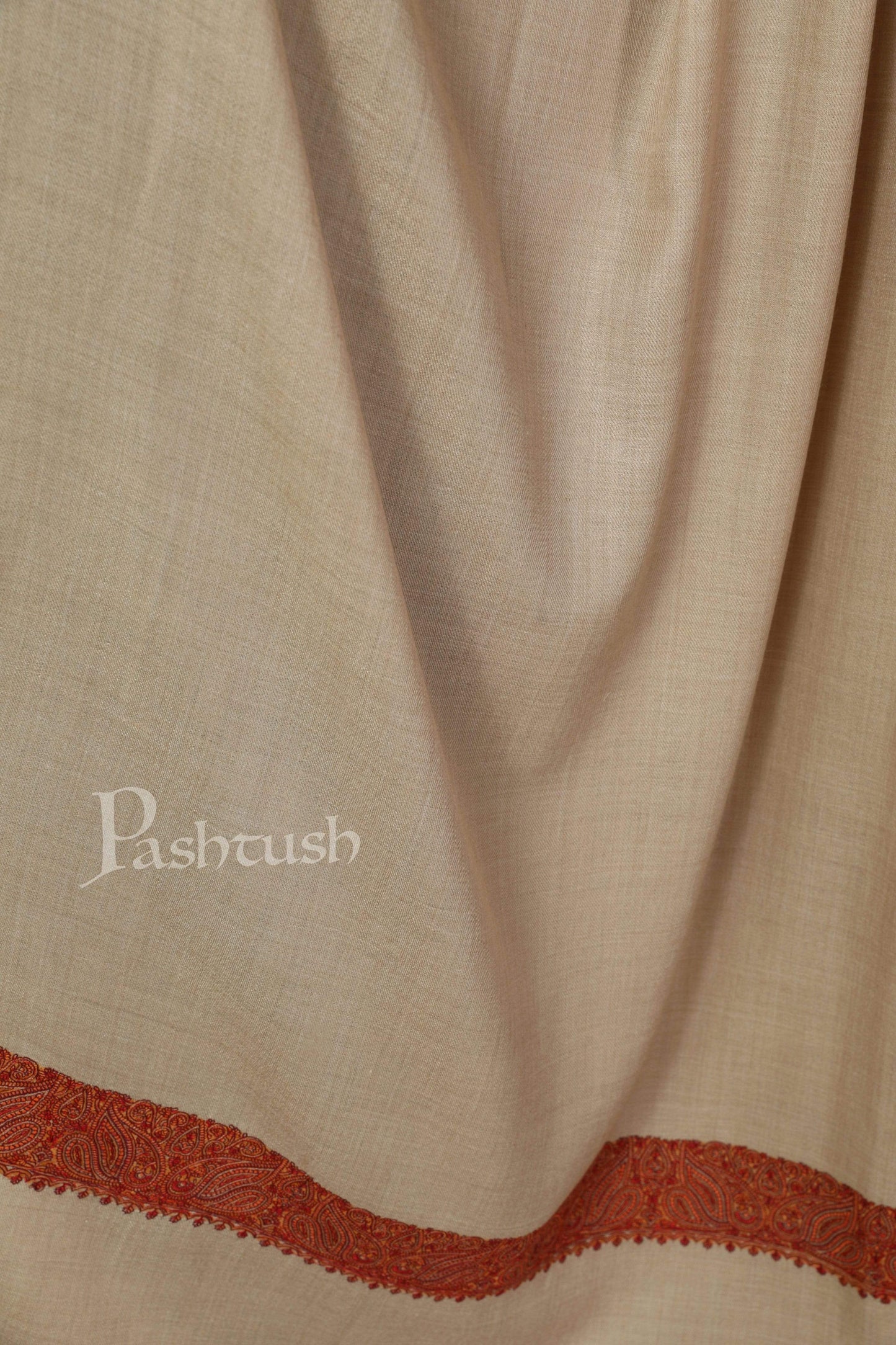 Pashtush Store Shawl Pashtush Women's Wool Shawl embroidered border, Beige