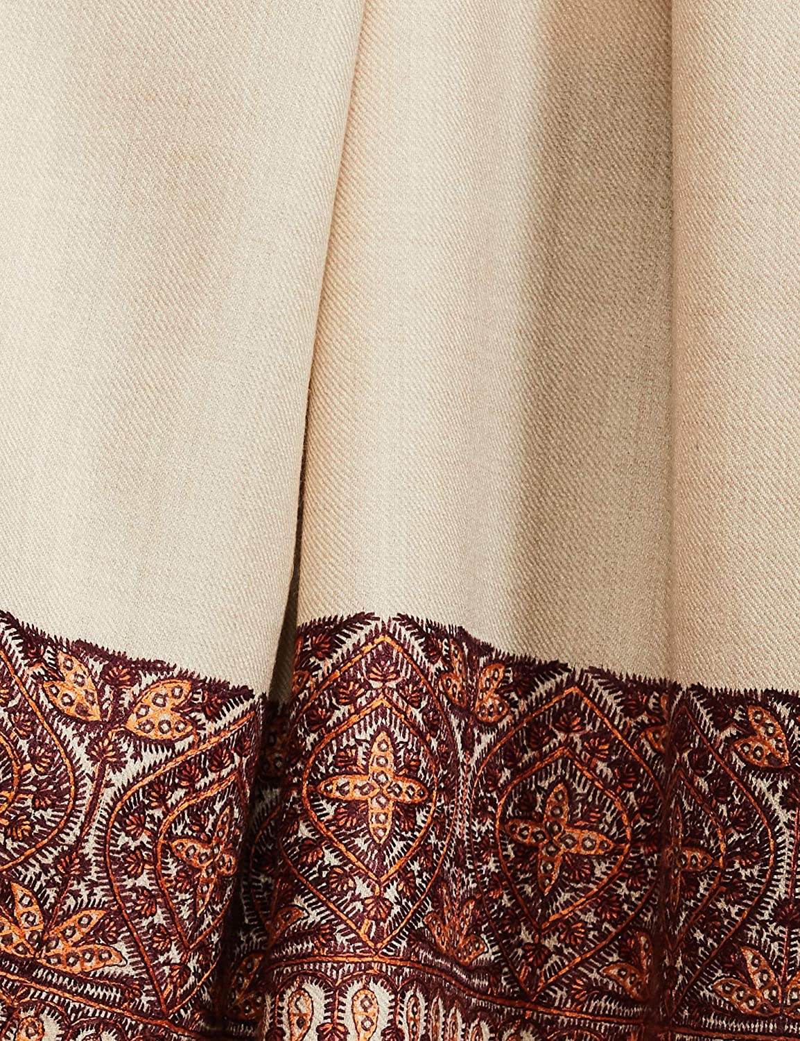 Pashtush India 100x200 PASHTUSH WOMEN'S WOOL SHAWL EMBROIDERED BORDER, BEIGE