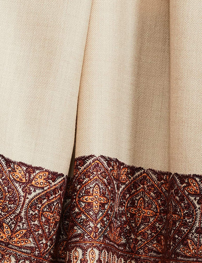 Pashtush India 100x200 PASHTUSH WOMEN'S WOOL SHAWL EMBROIDERED BORDER, BEIGE