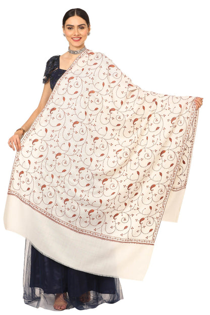 Pashtush India Womens Shawls Pashtush Women'S Wool Shawl Jaal With Handmade Embroidery Palla (Ivory, Free Size)