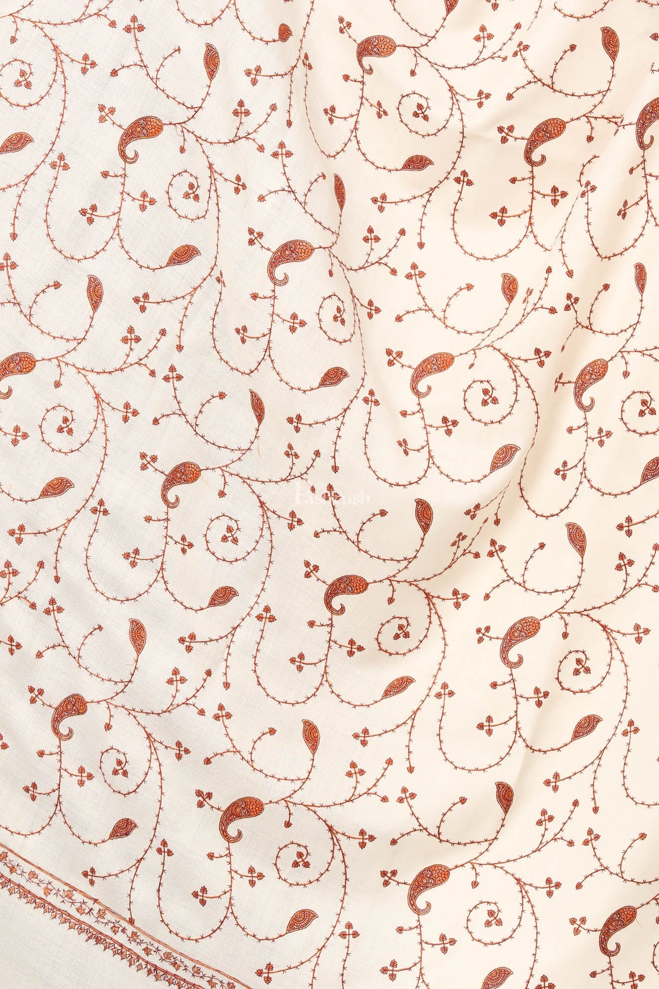 Pashtush India Womens Shawls Pashtush Women'S Wool Shawl Jaal With Handmade Embroidery Palla (Ivory, Free Size)