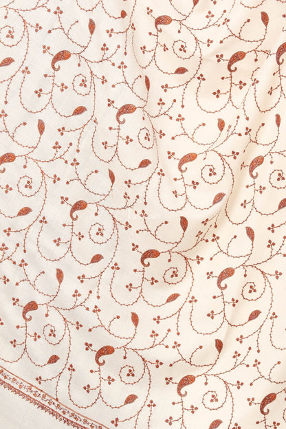 Pashtush India Womens Shawls Pashtush Women'S Wool Shawl Jaal With Handmade Embroidery Palla (Ivory, Free Size)