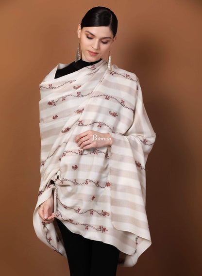 Pashtush Shawl Store Shawl Pashtush Women's Wool Shawl, Kashmiri Hand Embroidery, 100% hand-made (Ivory)