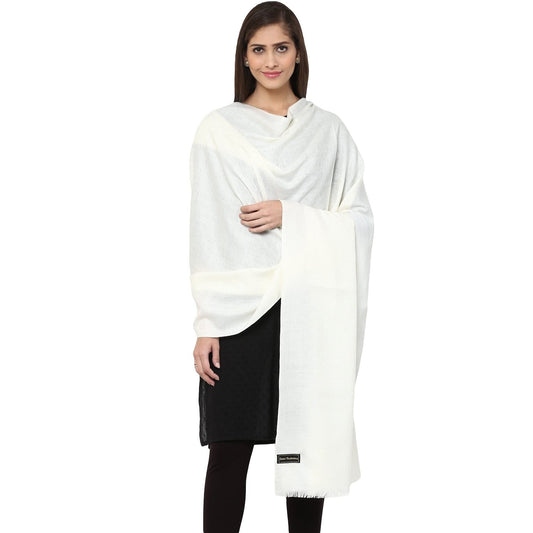 Pashtush Women'S Wool Shawl, Paisley Design, Ivory