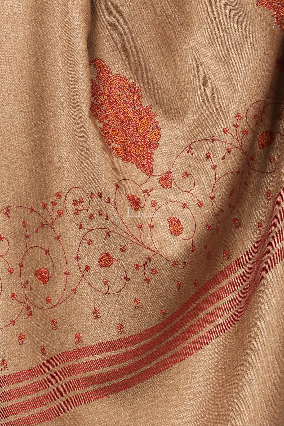 Pashtush India Womens Shawls Pashtush Women'S Wool Shawl With Embroidery (Taupe , Large Size)