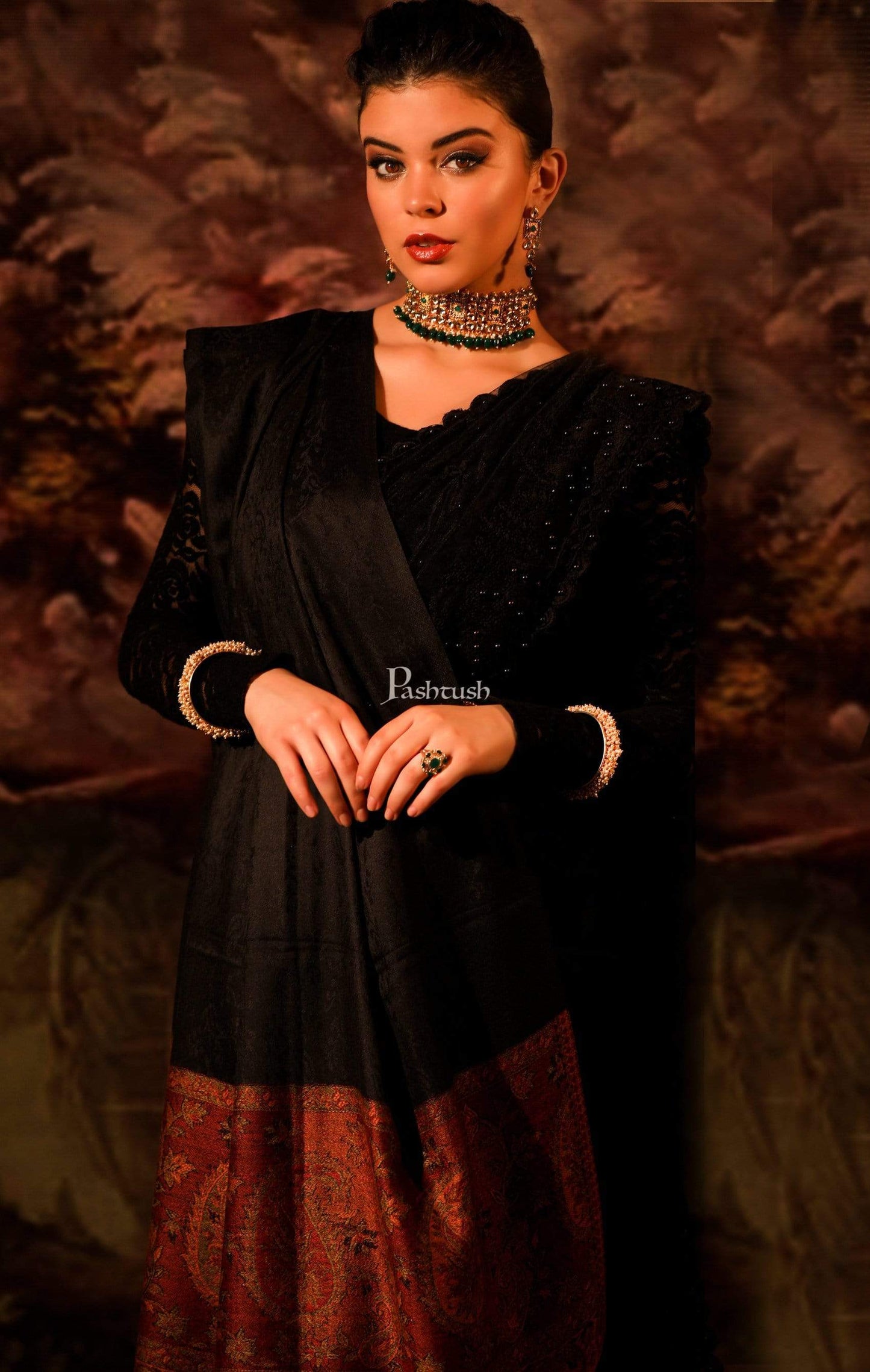 Pashtush India 100x200 Pashtush Women's Wool Soft Wool Cashmere Blended Shawl with Kaani Weave Palla