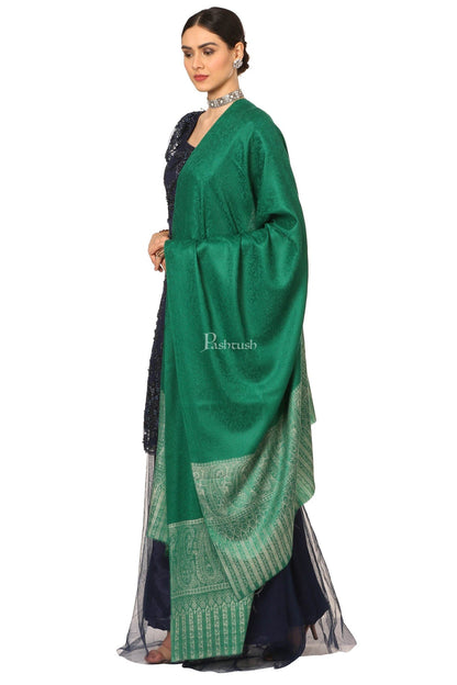 Pashtush India Womens Shawls Pashtush Women'S Wool Ultra Soft Fine Wool Cashmere Blended Shawl - Bottle Green