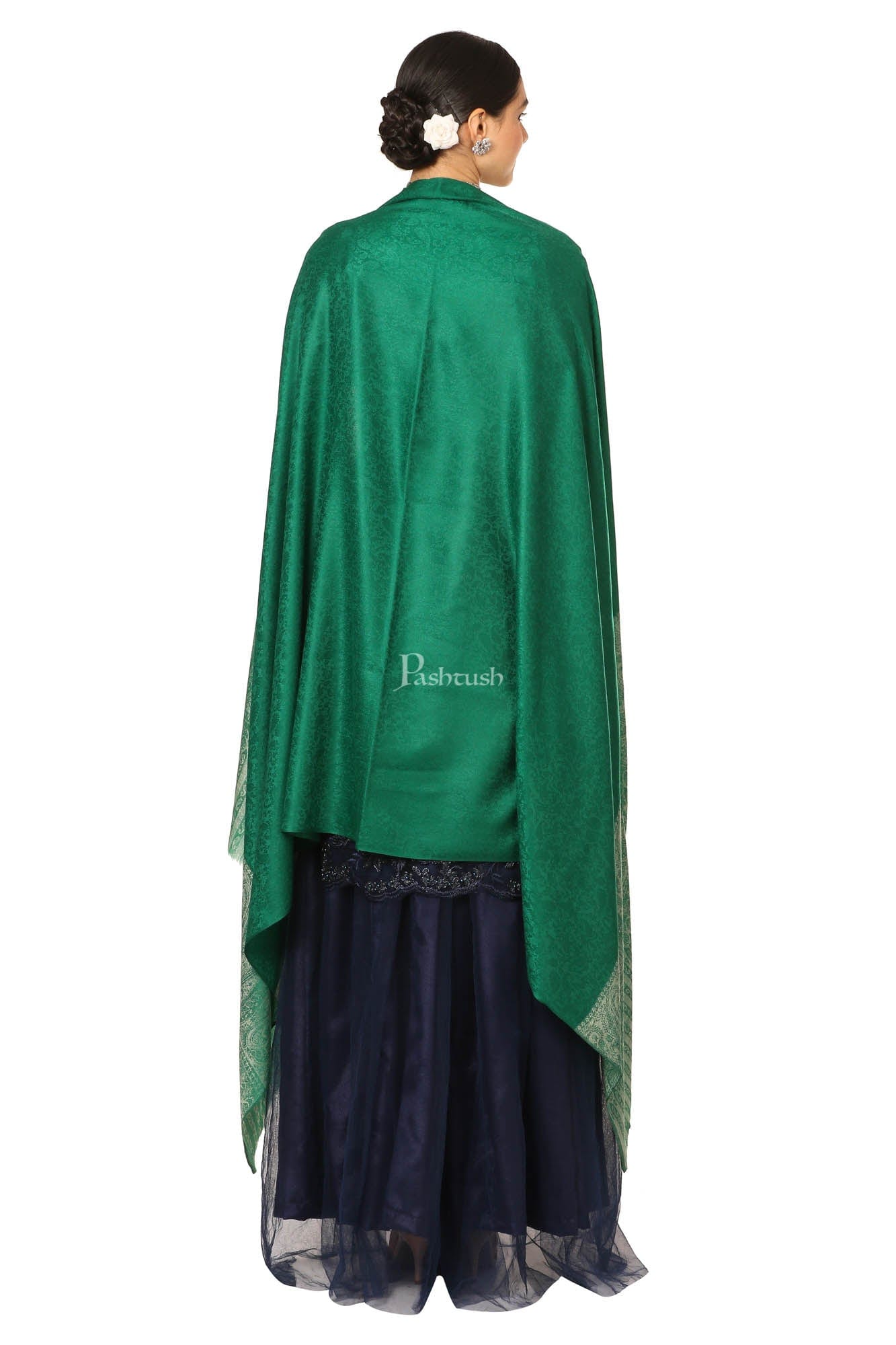 Pashtush India Womens Shawls Pashtush Women'S Wool Ultra Soft Fine Wool Cashmere Blended Shawl - Bottle Green