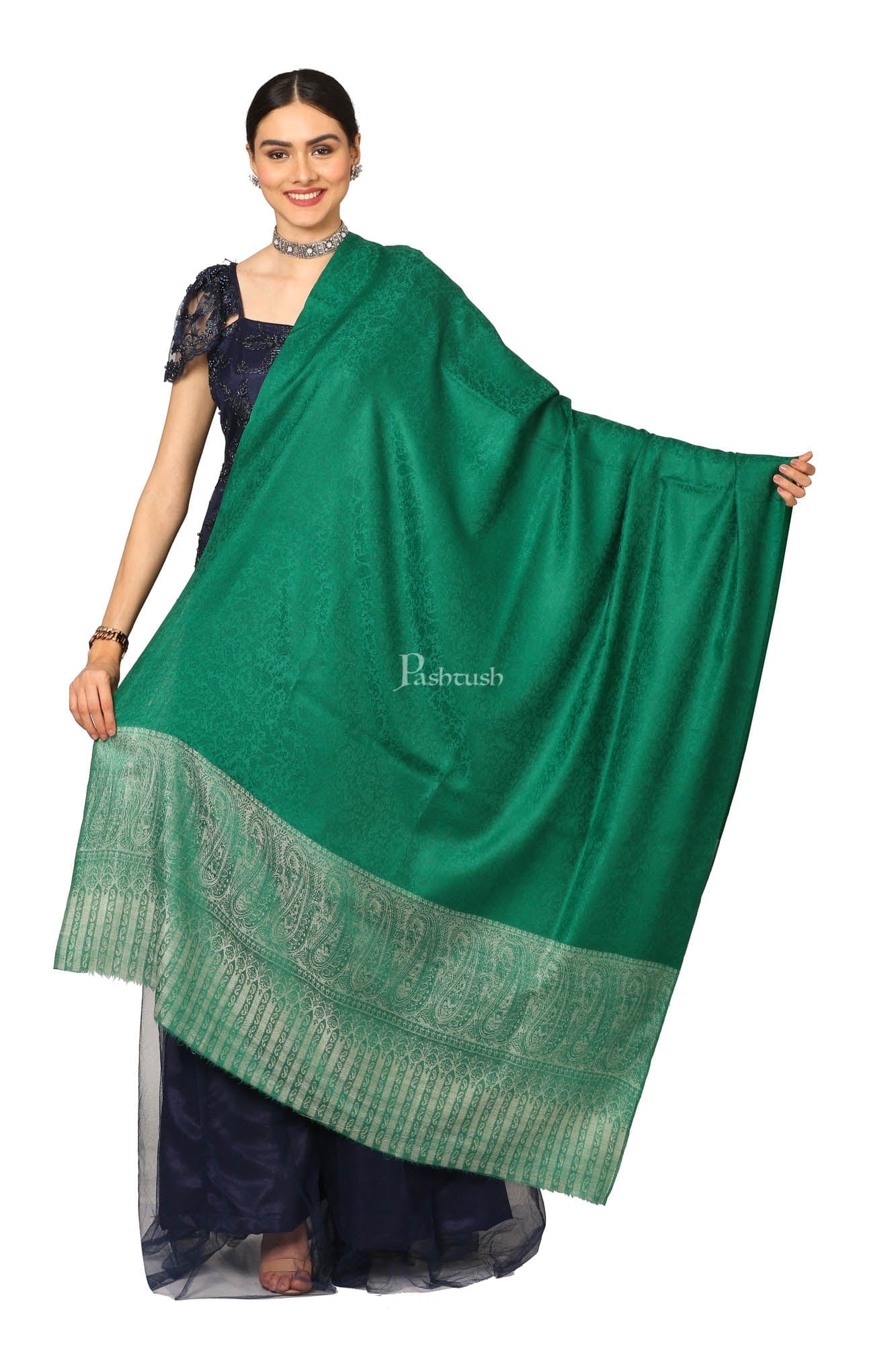 Pashtush India Womens Shawls Pashtush Women'S Wool Ultra Soft Fine Wool Cashmere Blended Shawl - Bottle Green