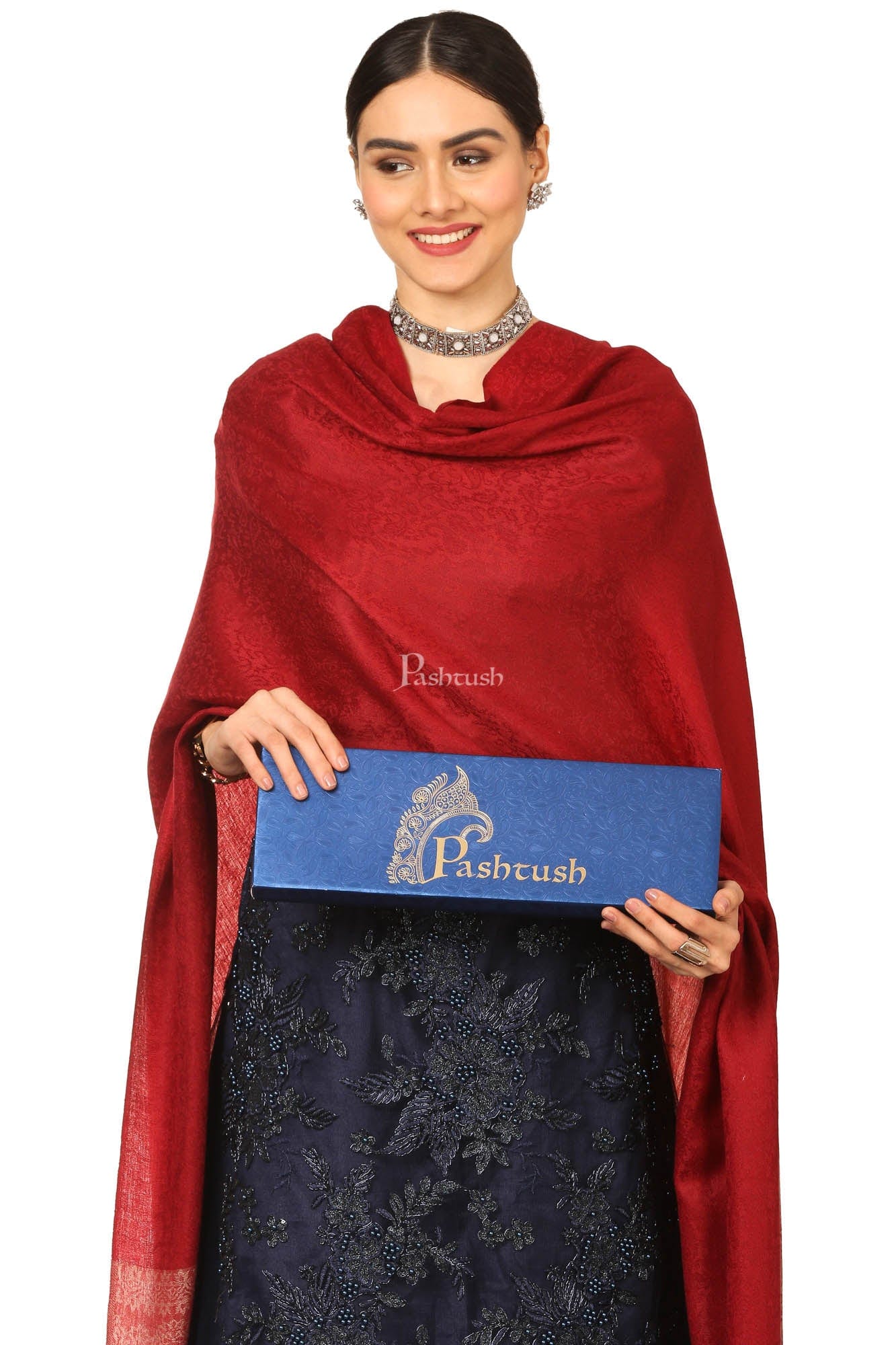 Pashtush India Womens Shawls Pashtush Women'S Wool Ultra Soft Fine Wool Cashmere Blended Shawl - Crimson