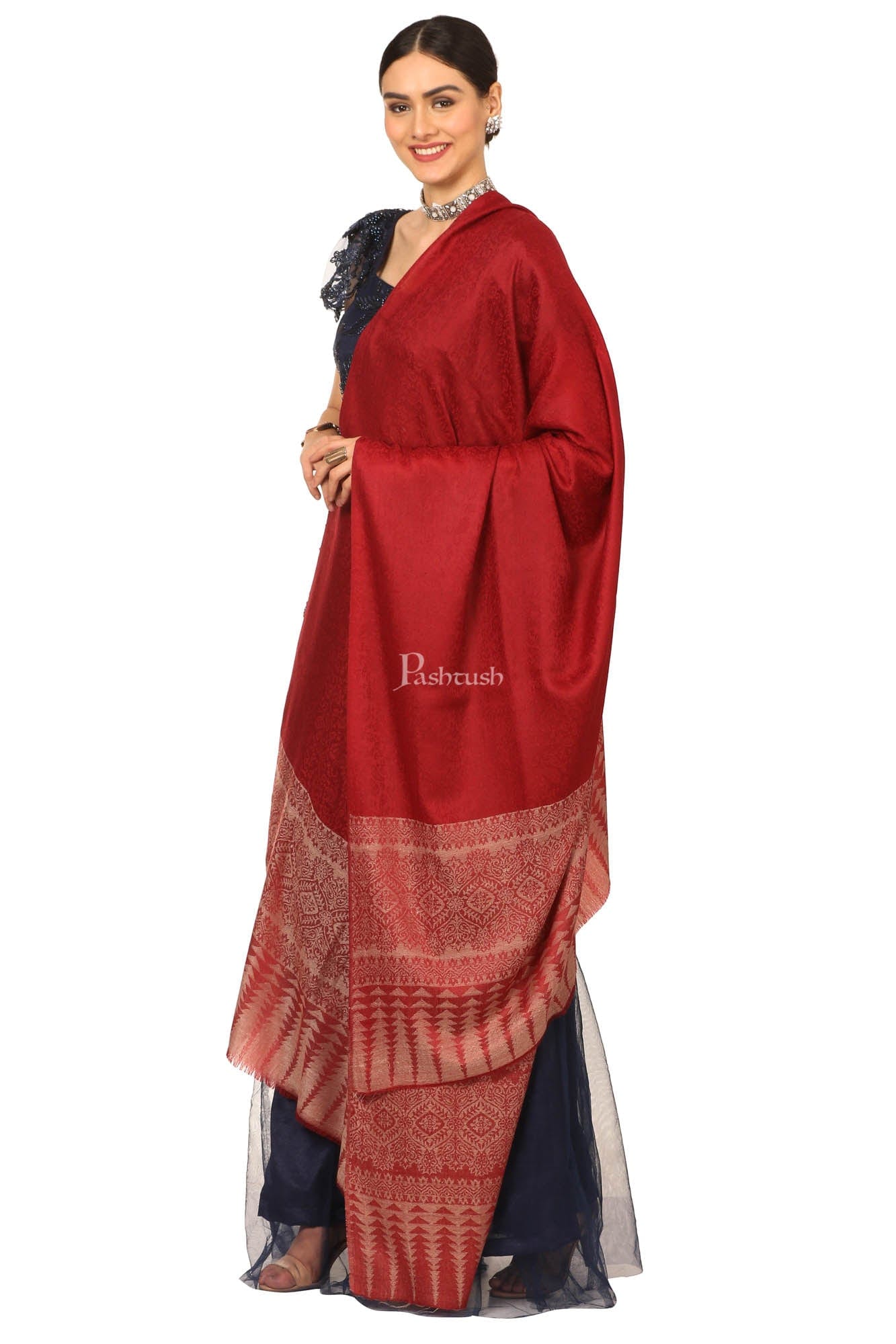 Pashtush India Womens Shawls Pashtush Women'S Wool Ultra Soft Fine Wool Cashmere Blended Shawl - Crimson