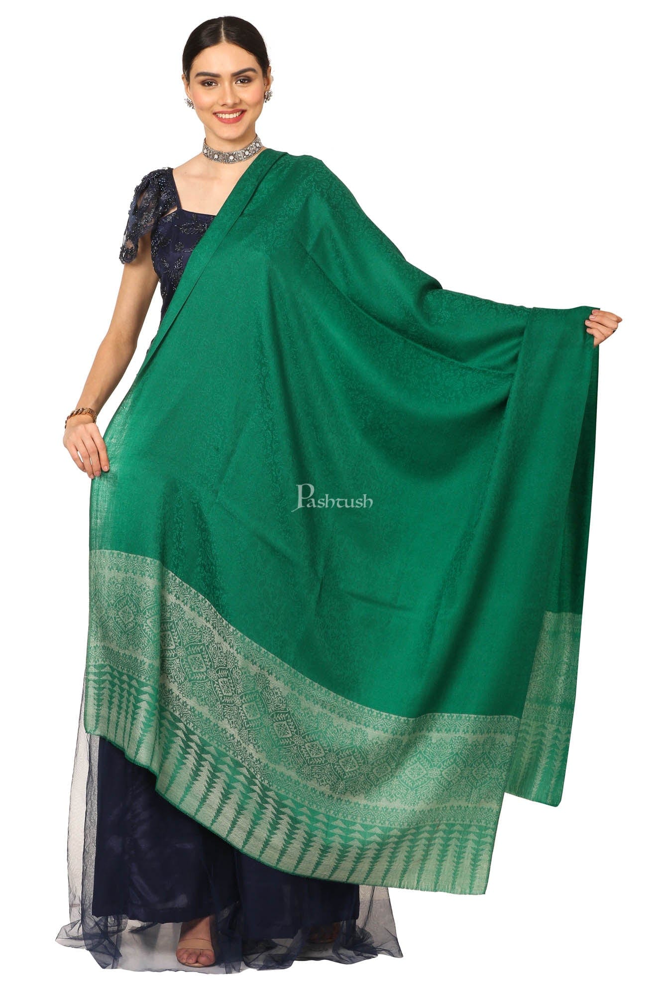 Pashtush India Womens Shawls Pashtush Women'S Wool Ultra Soft Fine Wool Cashmere Blended Shawl - Green
