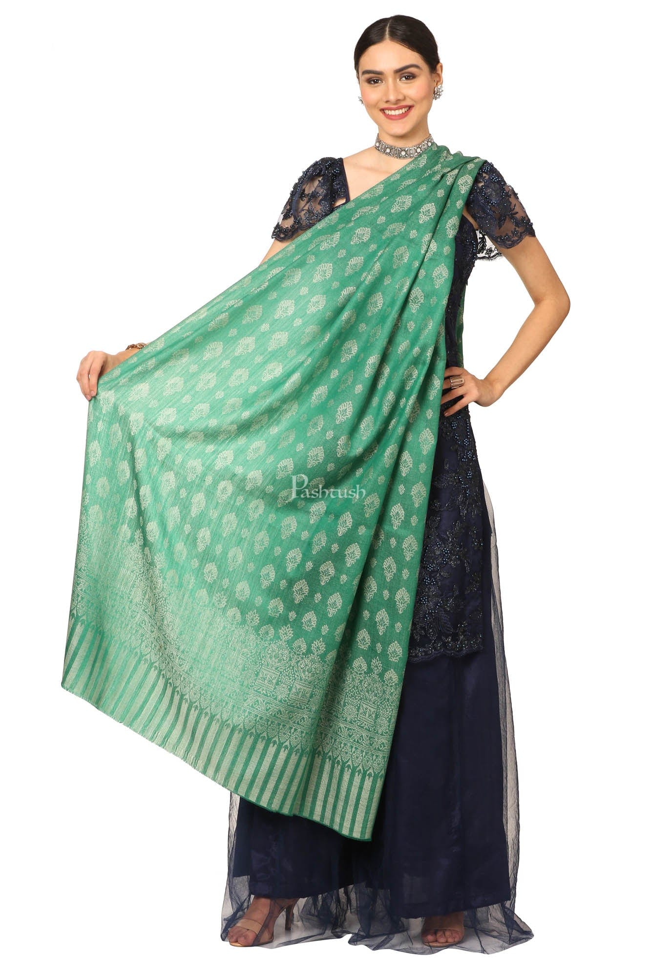 Pashtush India Womens Shawls Pashtush Women'S Wool Ultra Soft Fine Wool Cashmere Blended Shawl -  Green