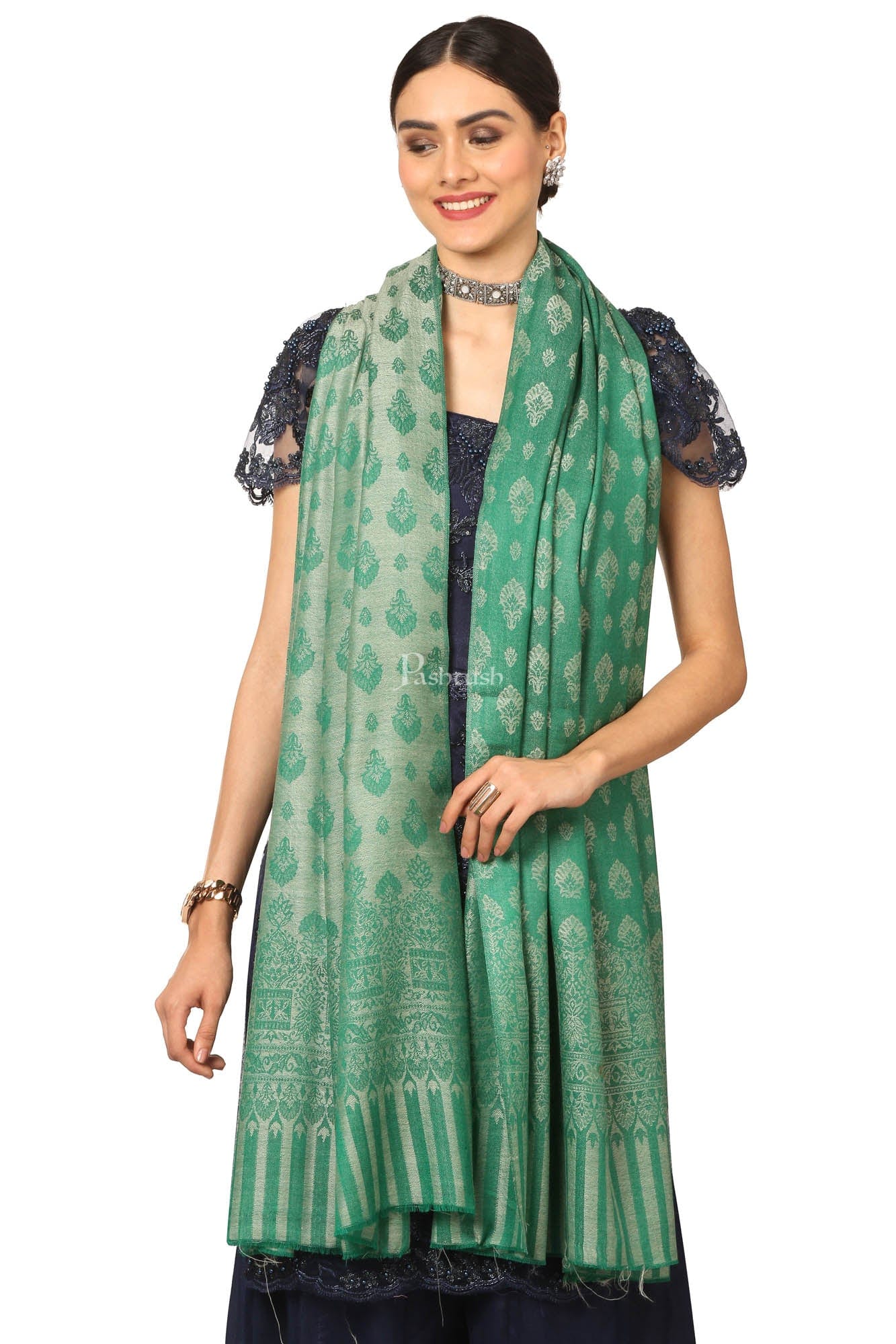 Pashtush India Womens Shawls Pashtush Women'S Wool Ultra Soft Fine Wool Cashmere Blended Shawl -  Green